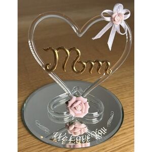 Vtg Glass Baron "Mom" Blown Glass With Glitter Rose Decor Piece Gift